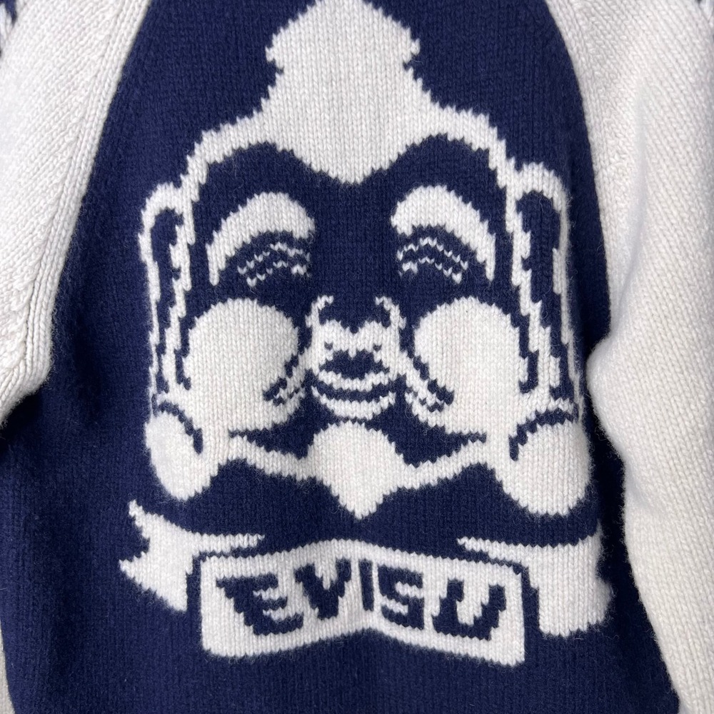 Evisu Heritage Wool Blend Cowichan Full Zip Sweater Navy White Mens Medium - Picture 5 of 8